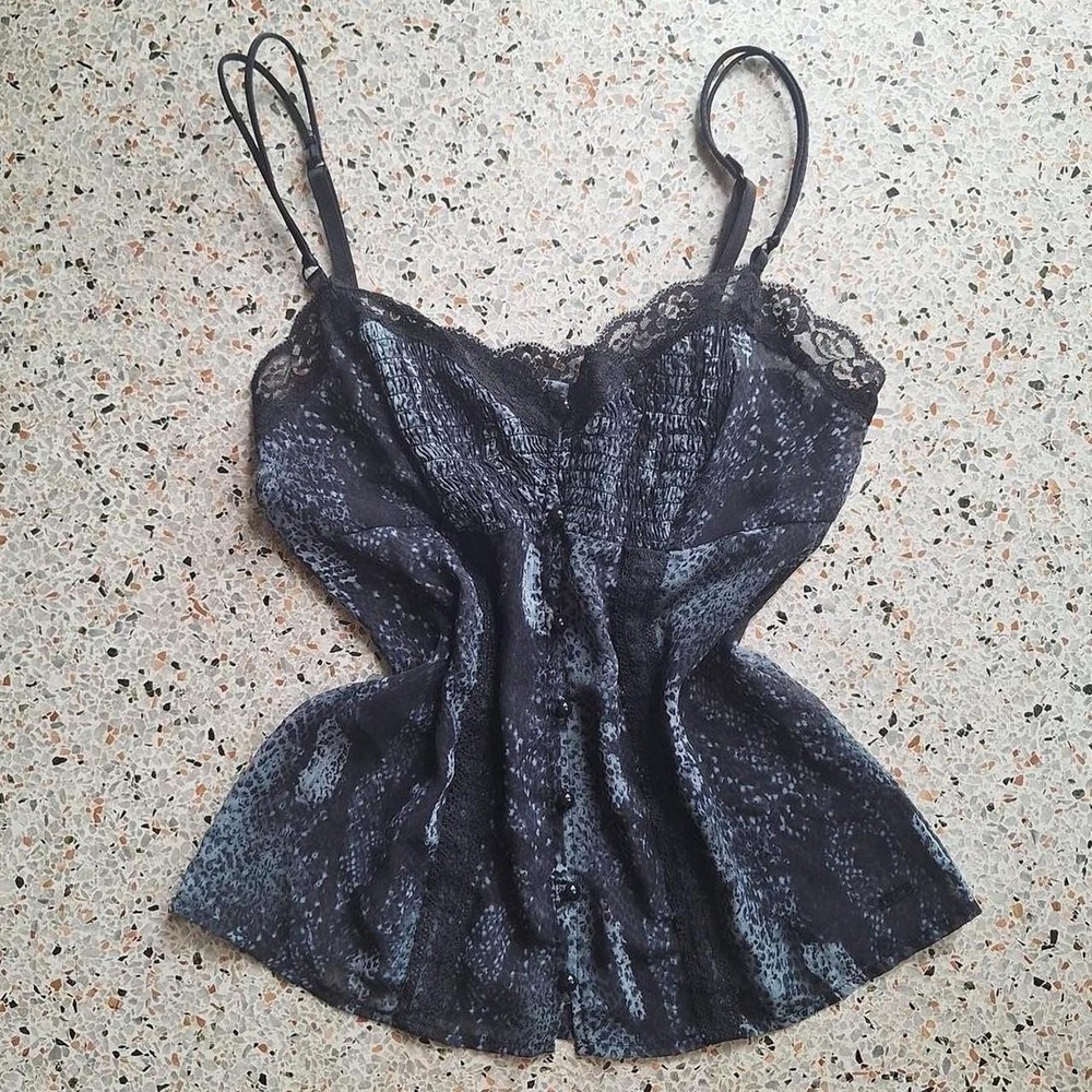 Guess Snakeskin Y2k Chiffon Lace Cami Top Babydoll Goth Grunge Indie